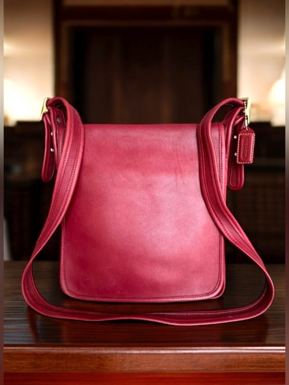 Rare Coach Vintage Red Leather Flap Bag Messenger Y2K Shoulder Bag Crossbody